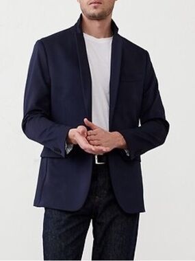 BANANA REPUBLIC Mens Tailored Slim Fit Olimpias Navy Blue Suit Jacket Blazer